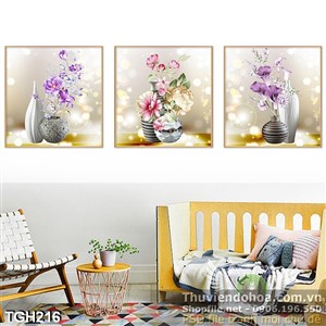 Tranh ghép 3d bình hoa cổ đẹp uv