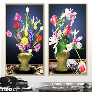 Tranh ghép bình hoa sơn dầu uv