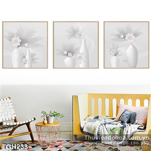 Tranh ghép bình hoa trắng sữa in psd