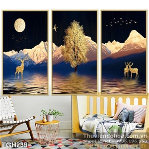 Tranh ghép ánh trăng cùng con nai nhỏ in uv