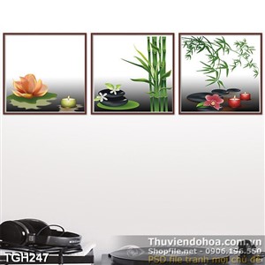 Tranh ghép đá cuội và bông hoa sen