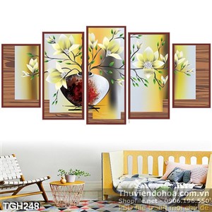 Tranh ghép bình hoa wall 5 tấm sang trọng 3d