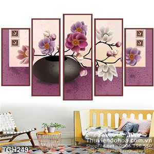 Tranh ghép wall 3d bình hoa 5 tấm đẹp mắt