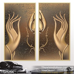 Tranh ghép bàn tay bồ tát và đóa xen bằng đồng 3d