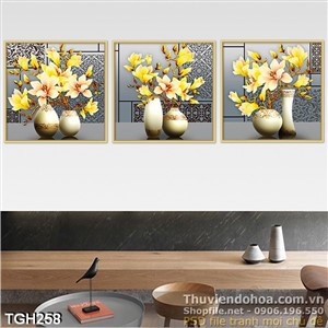 Tranh ghép hoa 3 tấm vector in uv kích thước lớn