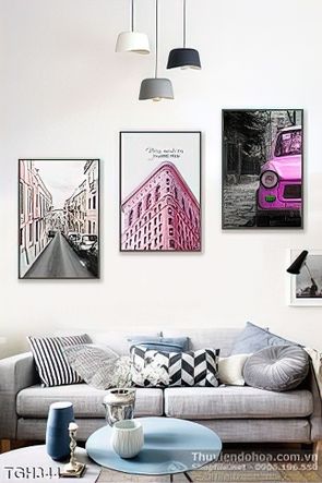 Tranh ghép tòa nhà màu hoa 3d