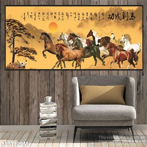 Tranh Ngựa dán thường thư pháp