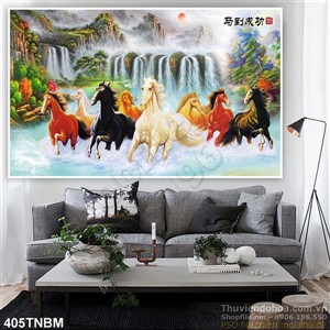 Tranh Bát Mã sơn thủy nghệ thuật psd