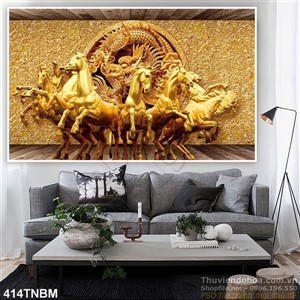 Tranh tượng Bát Mã vàng in 3D