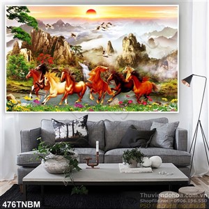 Tranh phong thủy đàn ngựa vượt sông