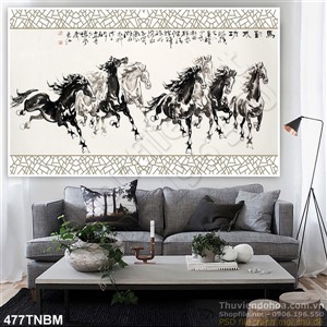 Tranh thư pháp phong thủy Bát Mã