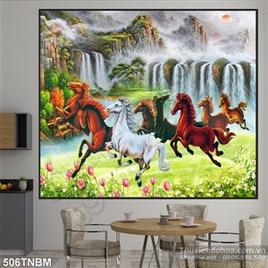 File psd tranh sơn thủy 8 chú ngựa