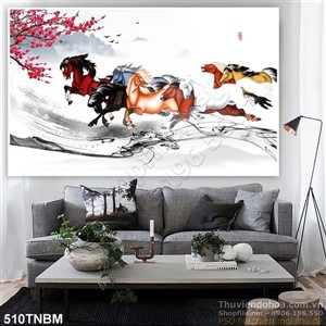 Tranh Ngựa  dán tường khổ lớn thư pháp