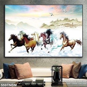 Tranh 3D phong cảnh 8 chú ngựa