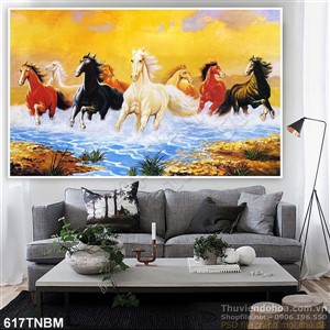 Tranh sơn dầu vẽ 8 con ngựa