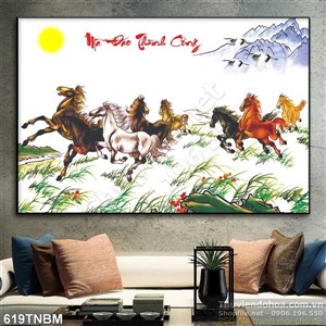 Tranh vẽ thư pháp Bát Mã trên đồng cỏ