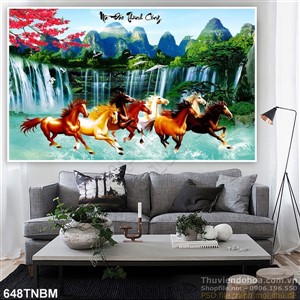Tranh Bát Mã vượt thác treo tết