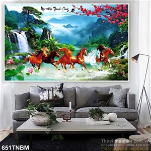 Tranh sơn thủy decor mã đáo thành công