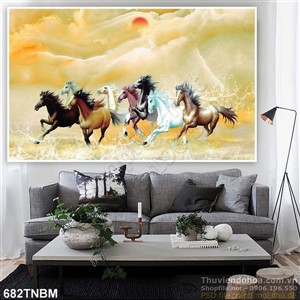 Tranh Ngựa trang trí tường bằng đá phong thủy