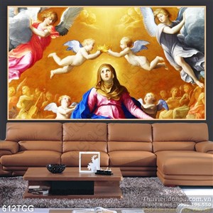 Tranh công giáo Mẹ Maria và các thiên thần