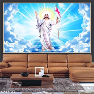 Tranh Chúa Giê su hiện hình trên đám mây in giấy dán tường