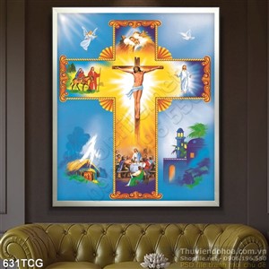 Tranh công giáo cây thập giá in gạch