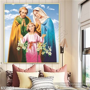 Tranh công giáo gia đình cùng cầu nguyện in uv