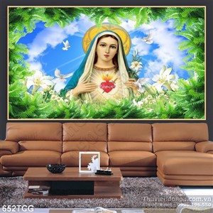 Tranh Mẹ Maria và chim bồ cầu trắng