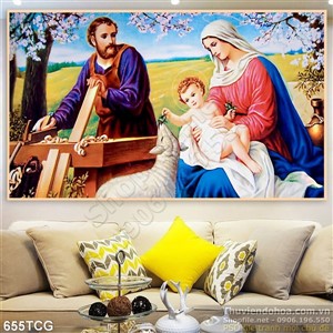 Tranh công giáo gia đình Chúa hài nhi và con chiên