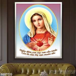 Tranh công giáo Mẹ Maria và những đứa bé cầu nguyện