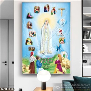 Tranh công giáo Mẹ Maria cầu nguyện in uv đẹp