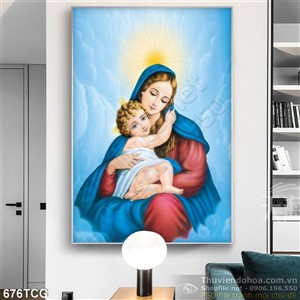 Tranh công giáo wall in canvas Chúa hài nhi và thiên thần