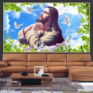 Tranh công giáo Chúa Giê su cầu nguyện cùng bồ câu trắng