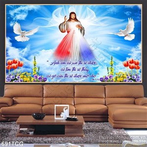 Tranh Chúa Ki tô Giê su và bầu trời xanh