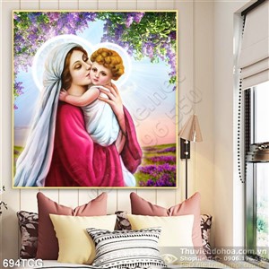 Tranh công giáo Mẹ Maria chăm sóc Chúa hài nhi in uv wall