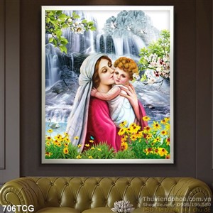 Tranh Mẹ Maria yêu thương chúa hài nhi