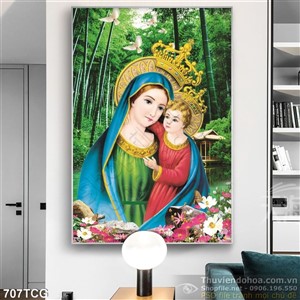 Tranh nữ vương Maria và Chúa hài hình in gạch psd