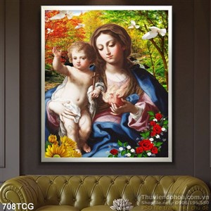 Tranh công giáo Maria và Chúa hài nhi đẹp