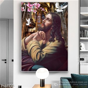 Tranh công giáo Chúa Jesus cầu nguyện trong nhà thời