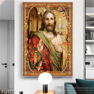 Tranh Chúa Jesus bên trong nhà thờ in vải canvas