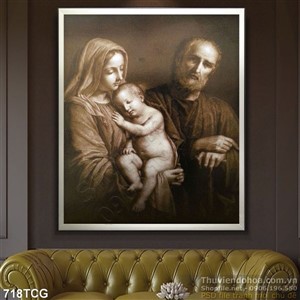 Tranh cổ gia đình Thánh Giu se và Mẹ Maria