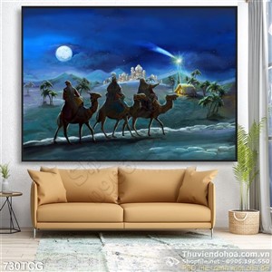 Tranh công giáo sứ giả đi theo ngôi sao sáng in uv đẹp