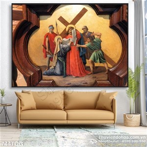 Tranh công giáo Chúa Jesus vác thập giá in uv