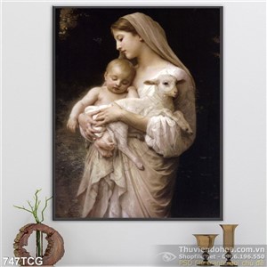 Tranh công giáo mẹ maria và con chiêng