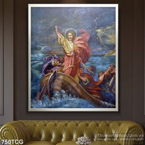 Tranh công giáo Chúa Jesus và con thuyền đánh cá in uv đẹp