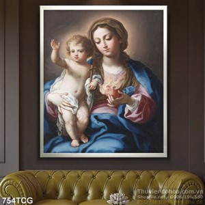 Tranh công giáo Mẹ Maria và Chúa hài nhi in wall đẹp