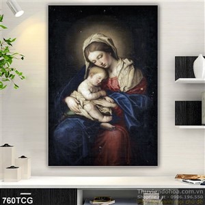 Tranh Mẹ Maria âu yếm Chúa hài nhi