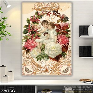 Tranh công giáo thiên thần bé nhỏ đẹp in gạch