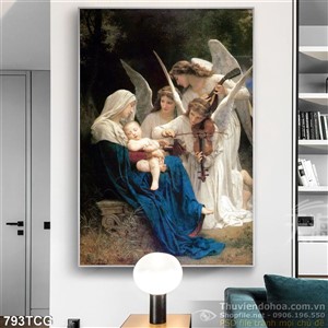 Tranh canvas Mẹ Maria và thiên thần trắng