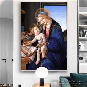 Tranh canvas Mẹ Maria yêu thương Chúa hài nhi psd